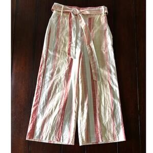 Cremieux Size @ Women's Wide Leg Striped Cotton Crop‎ Pants Red & Cream